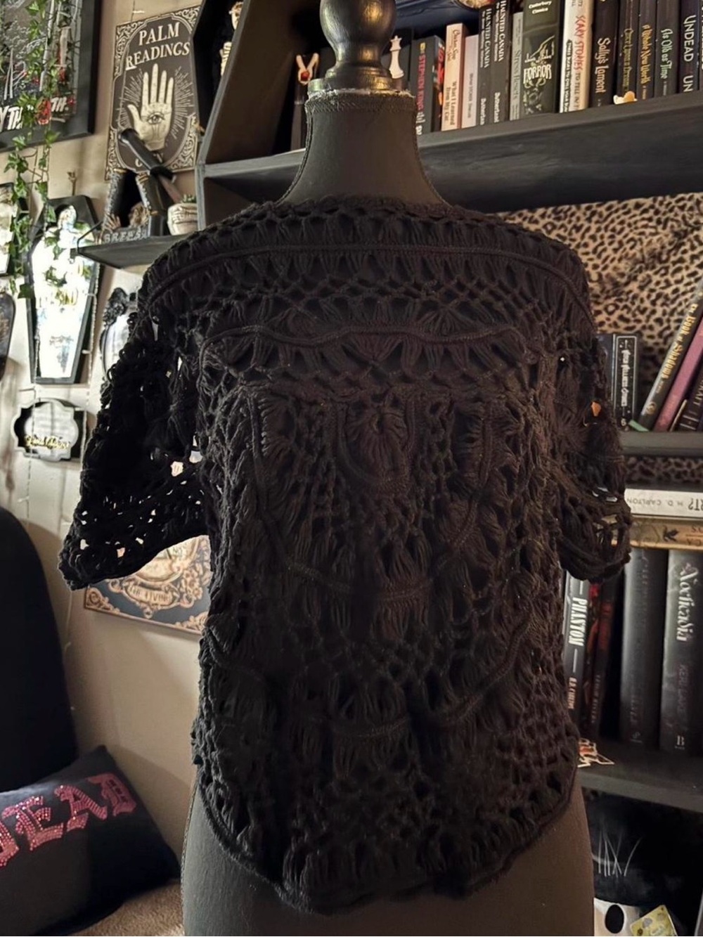 Kismet Black Crochet Short Sleeve Top